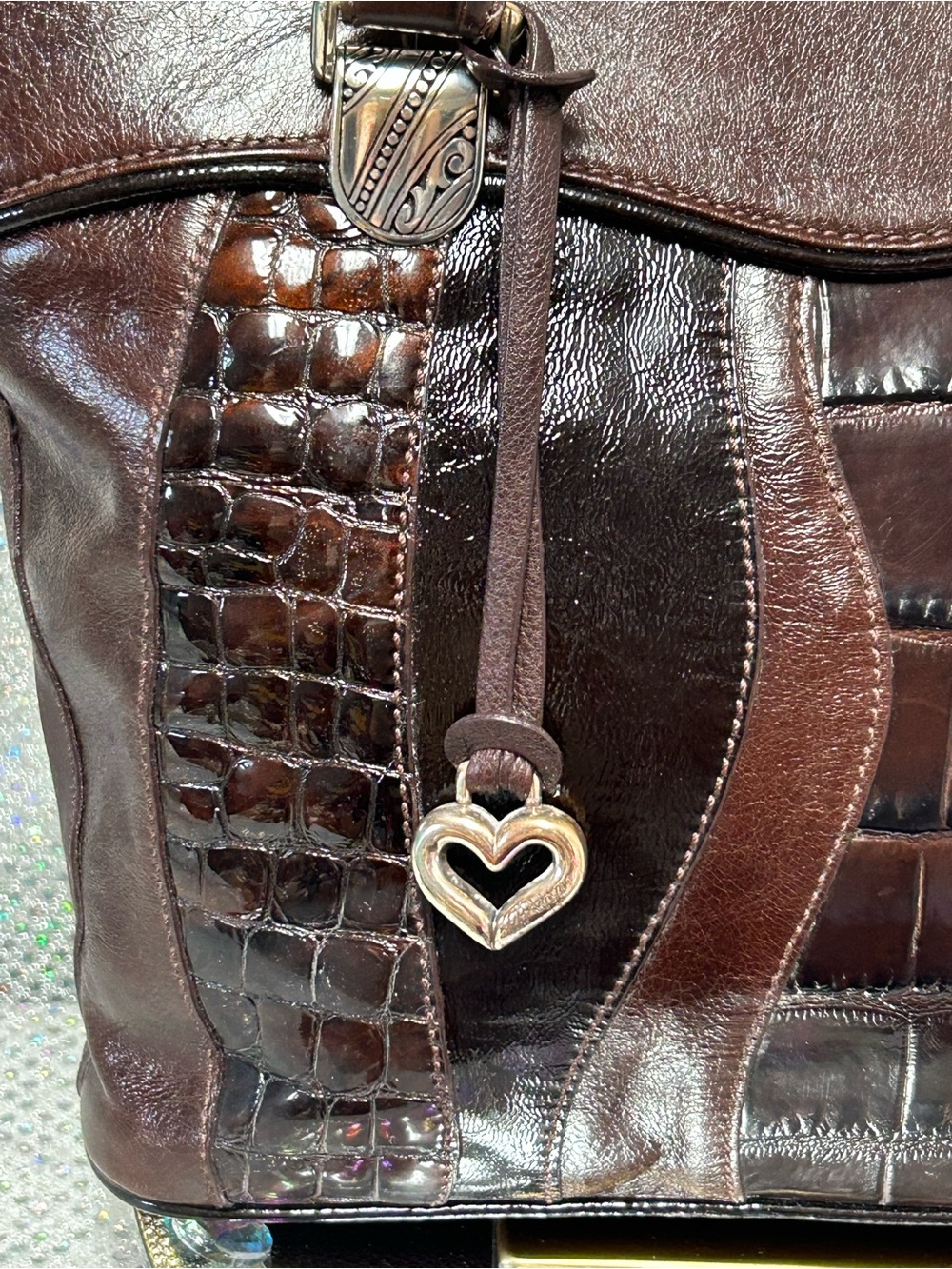 Brighton Brown Patchwork Leather Tote with Heart Charm - Picture 8 of 15